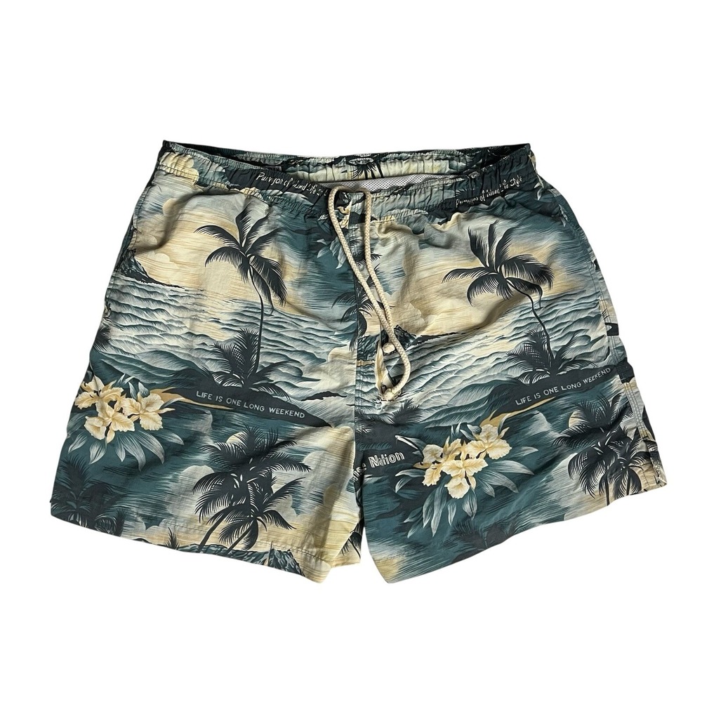 Tommy Bahamas men's Tropical floral print swim trunks size L Teal
